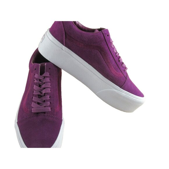 Vans Women's Old Skool Stackform Mono Embroidery Dark Purple Suede Shoes Size 8 - Picture 4 of 7